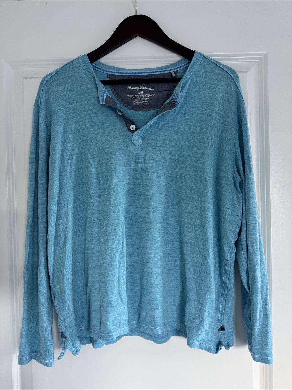 NWOT Men’s Tommy Bahama Light Blue Marl Quarter Button Up Crewneck Sweatshirt L